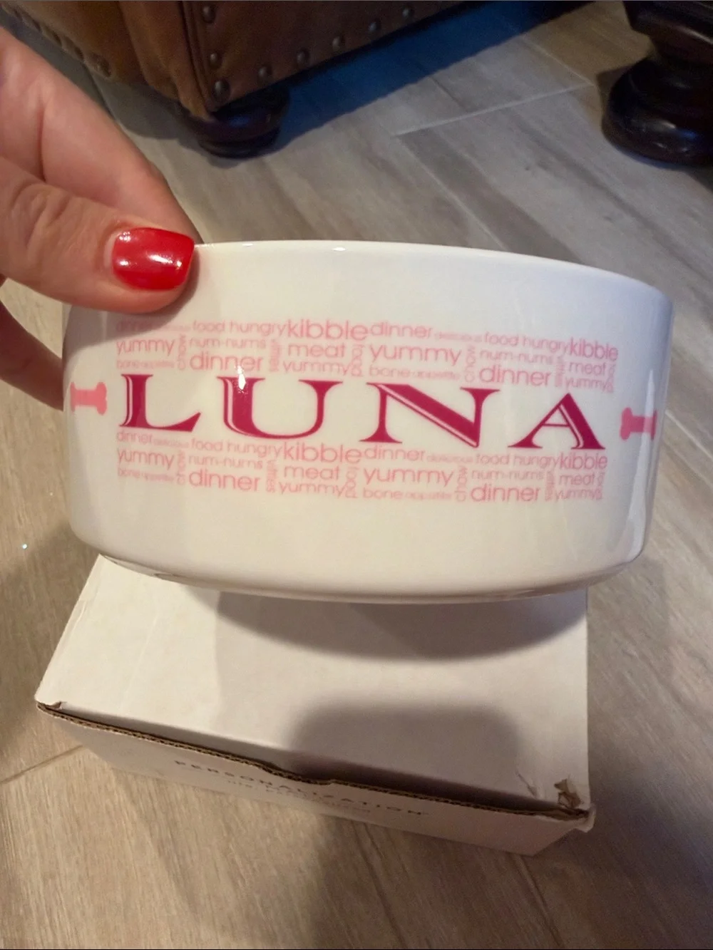 Personalized White Ceramic Pet Bowl - Pink 